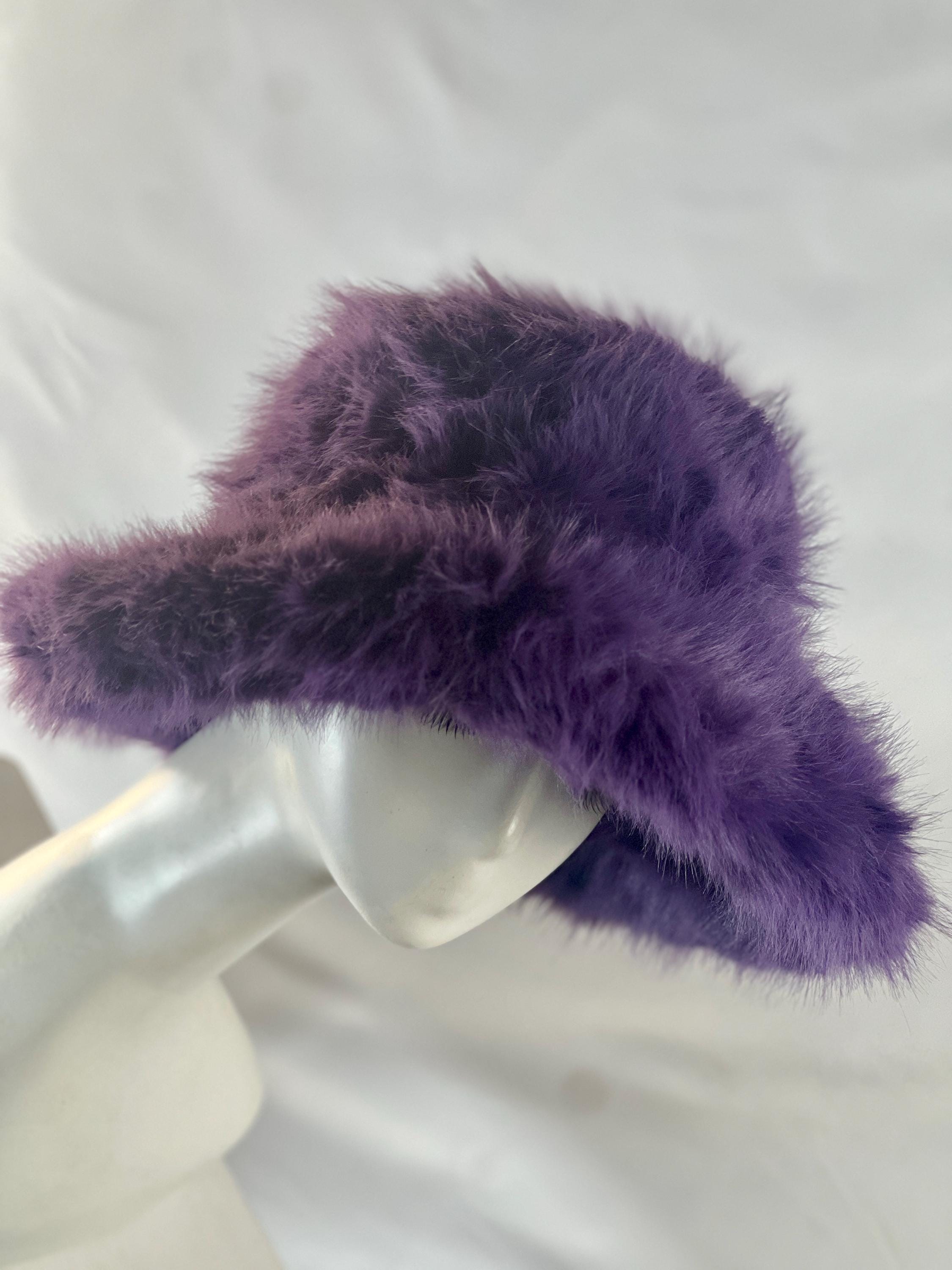 Elegant! Fabulous Fashionable Faux Fur Dark Purple Hat Purple Faux Fur Bucket Hat: Elegant Winter Fashion - Etsy main image 3