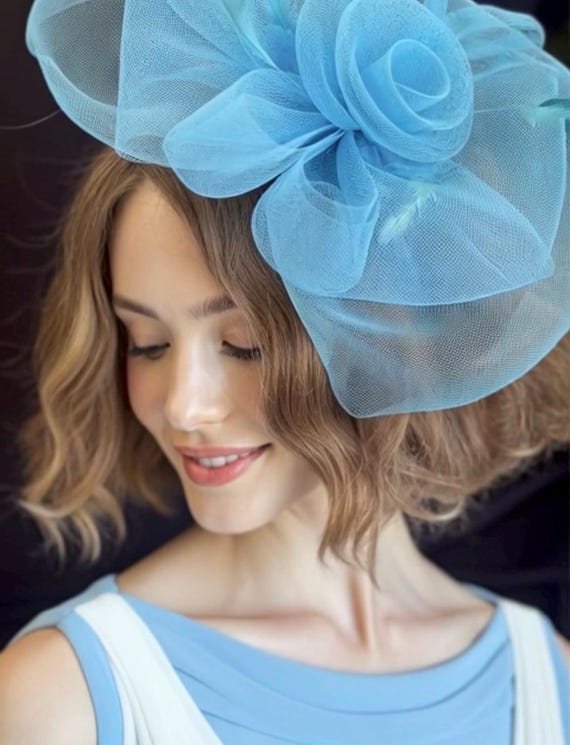 Baby Blue Feather Fascinator Hat Kentucky Derby, Wedding Guest & Tea Party Baby Blue Feather Fascinator Hat: Kentucky Derby, Wedding  main image 2