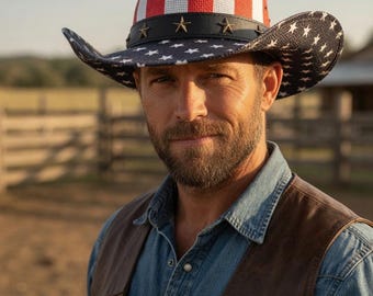 Patriotic Stars & Stripes Western Cowboy Hat – American Flag Rodeo Fashion Accessory