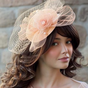 Peach Feather Fascinator - Etsy display picture 3