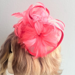 Coral Feather Fascinator: Elegant Headpiece for Derby, Tea Party, Wedding