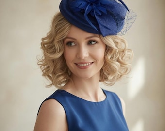 Royal Blue Feather Fascinator: Kentucky Derby Tea Party Hat