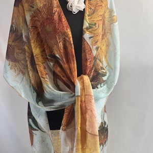 Van Gogh Sunflower Kimono: Half Sleeve Art Print Beach Cover Up