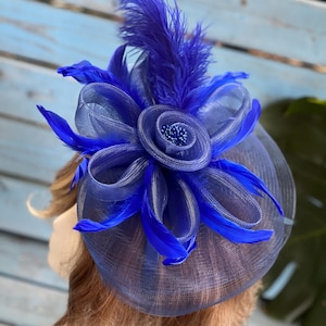 Royal Blue Feather Fascinator: Elegant Tea Party Headpiece