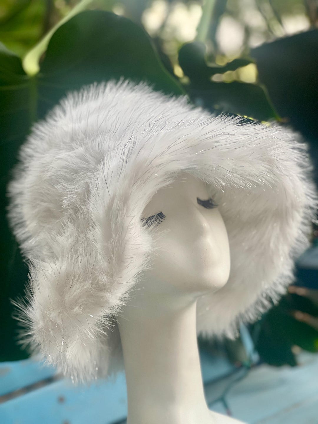 White Faux Fur Bucket Hat: Elegant Winter Fashion - Etsy display picture 2