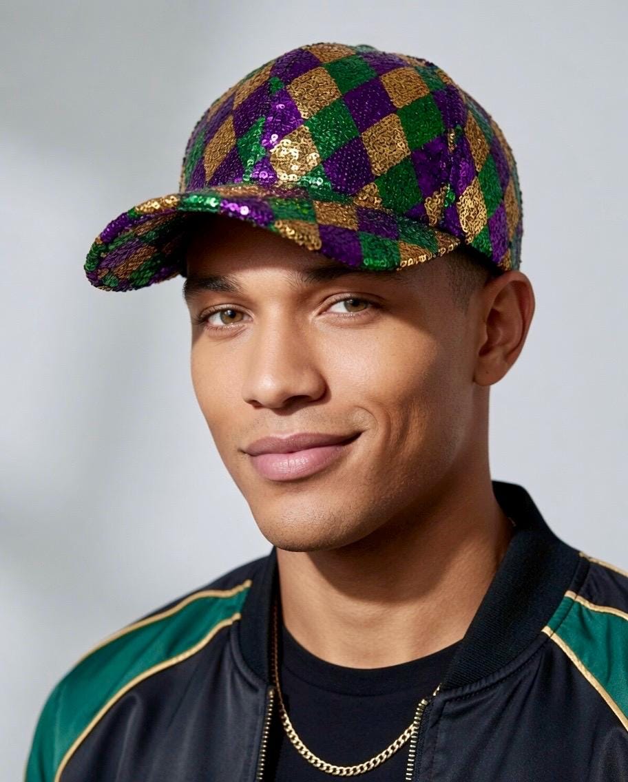 Mardi Gras Sequin Baseball Cap – Harlequin Pattern - Etsy display picture 2