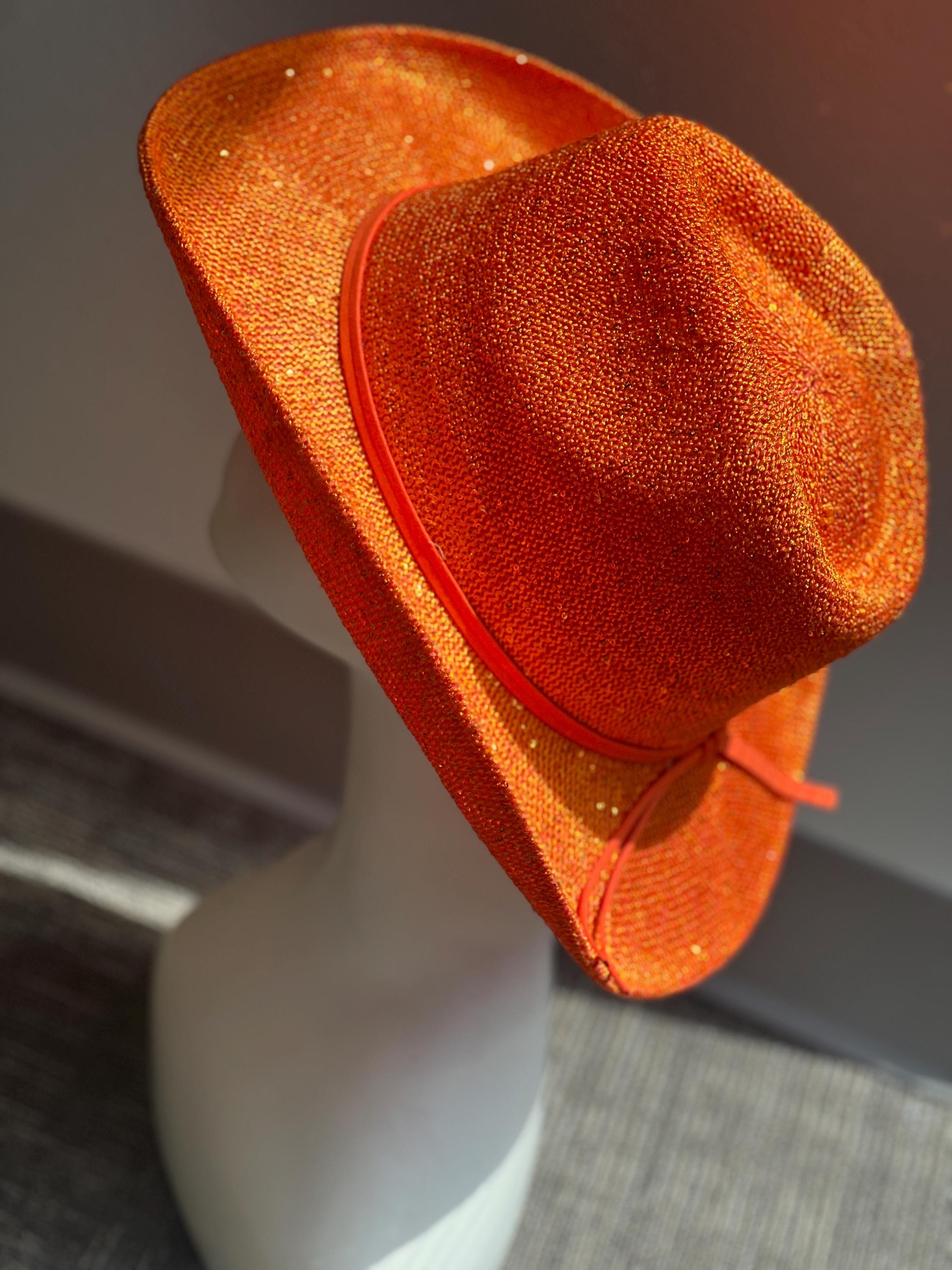 Orange Sequin Sparkle Western Cowgirl Hat | Glitter Rodeo  display picture 3