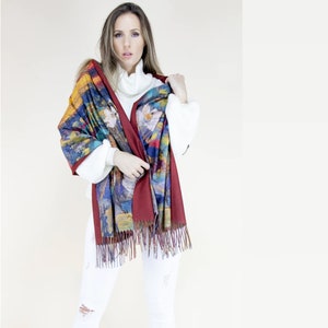 Artful Water Lilies Shawl Monet Scarf Colorful Flower Painting Soft Scarf, Classic Art Printed Shawl, Artful Print Shawl