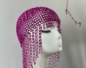 Black Beaded Mesh Headpiece Bead Cap Cleopatra Costume Mardi  display picture 2