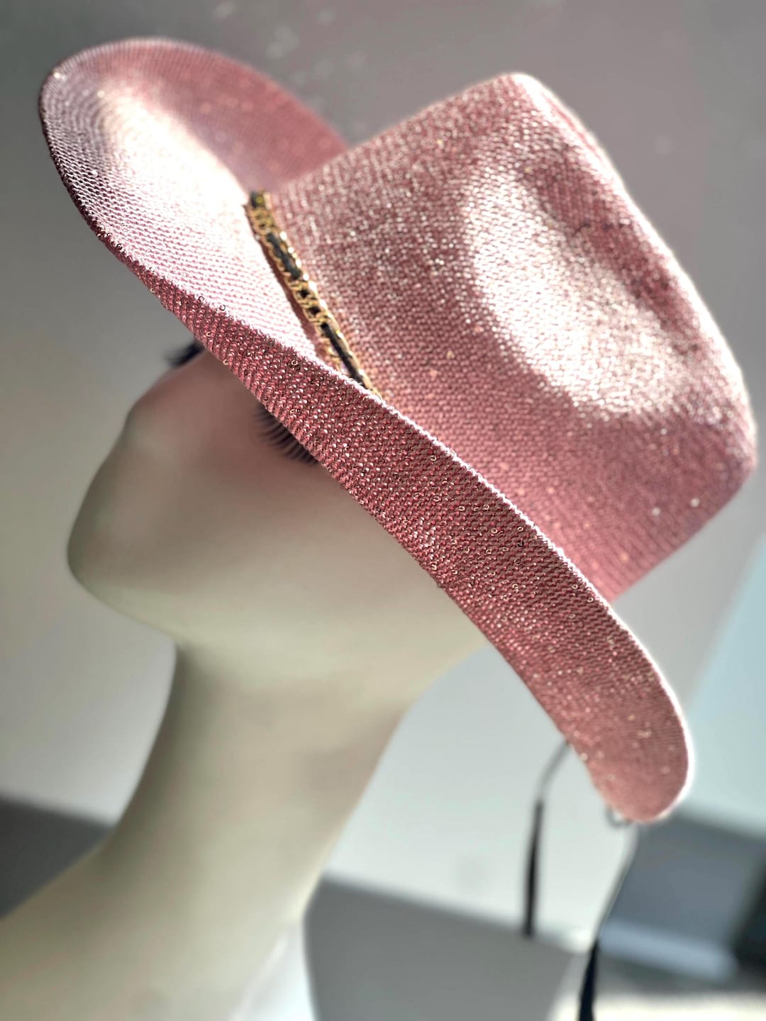 Pink‎ Glitter Cowgirl Hat Sparkly Western Festival Party Hat Pink Glitter Flame Cowboy Hat | Fully Custom Cowgirl Hat  main image 3