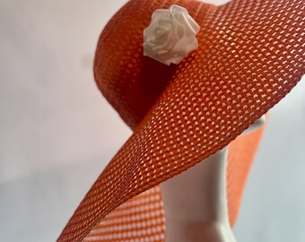 Orange Raffia Sun Hat: Wide Brim, Floral Accent, Travel  display picture 1