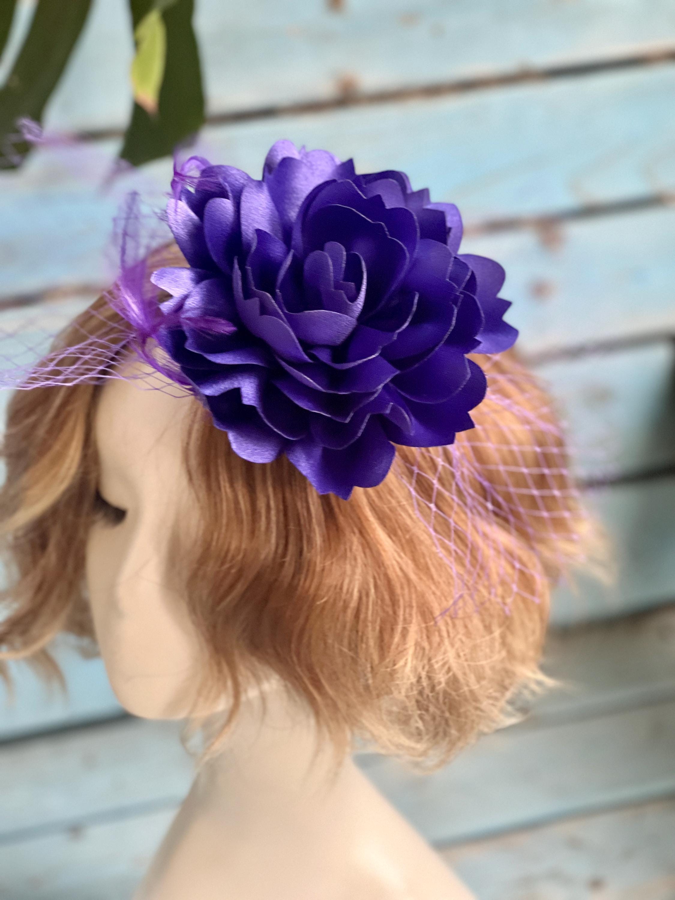 Elegant Purple Satin Floral Fascinator Headwrap

GEL5 0526 Purple Flower Fascinator Hat, Kentucky Derby Flower Hat  main image 2