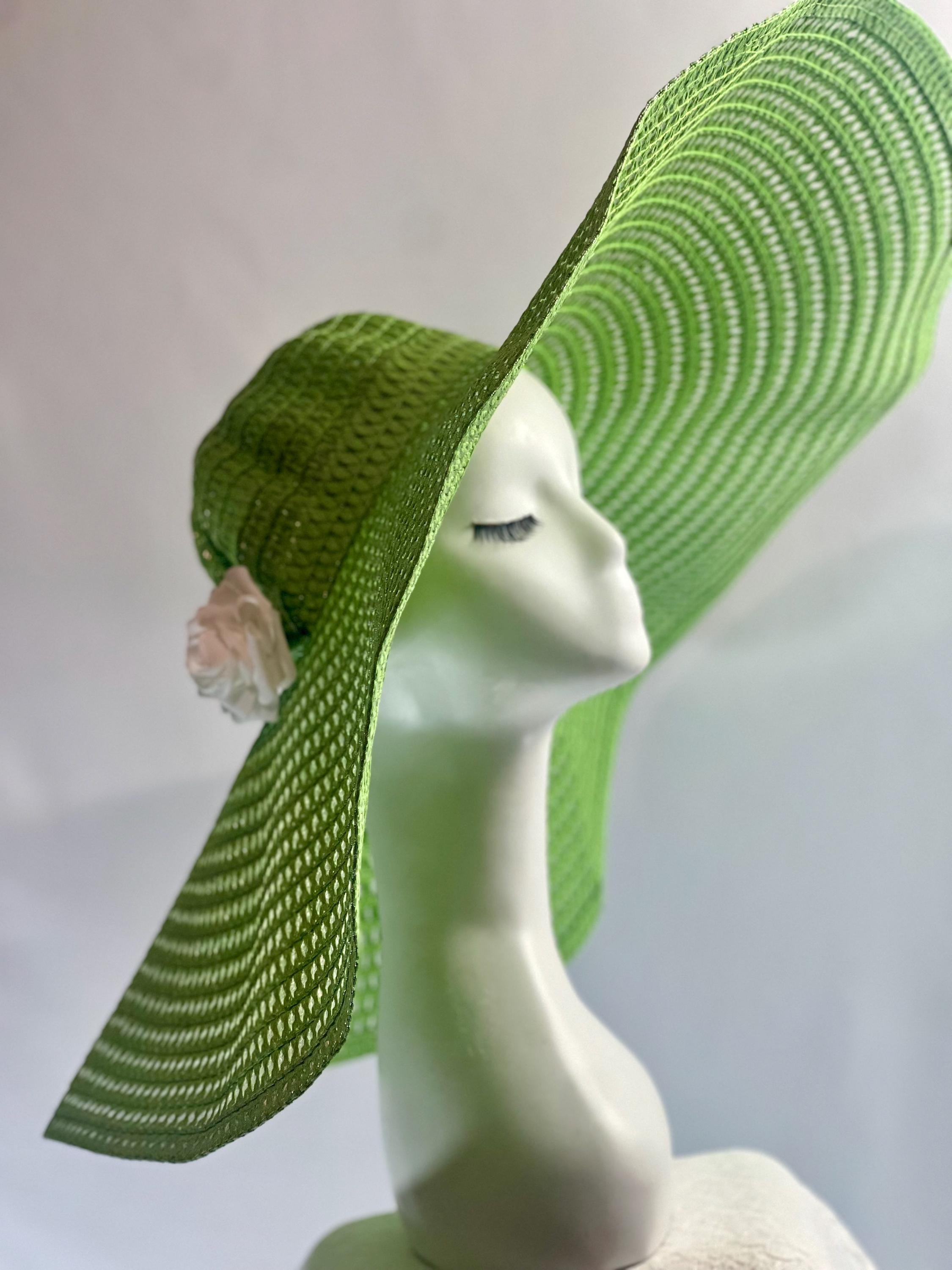 Wide Brim Raffia Sun Hat: Green Floral Accent Travel Hat - Etsy display picture 1
