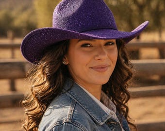 Purple Sequin Sparkle Western Cowboy Hat | Glitter Rodeo Party Hat | Festival Statement Accessory