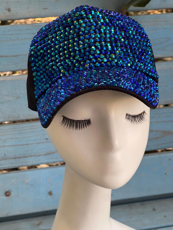 Royal Blue Rhinestone Baseball Cap: Sparkly Festival Bling 