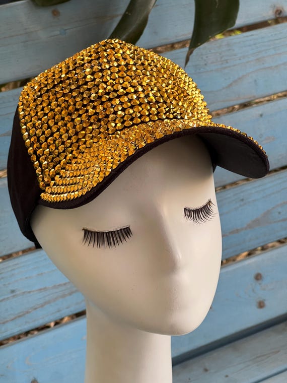 Gold Rhinestone Baseball Cap: Unisex Sparkly Bling Festival  display picture 3
