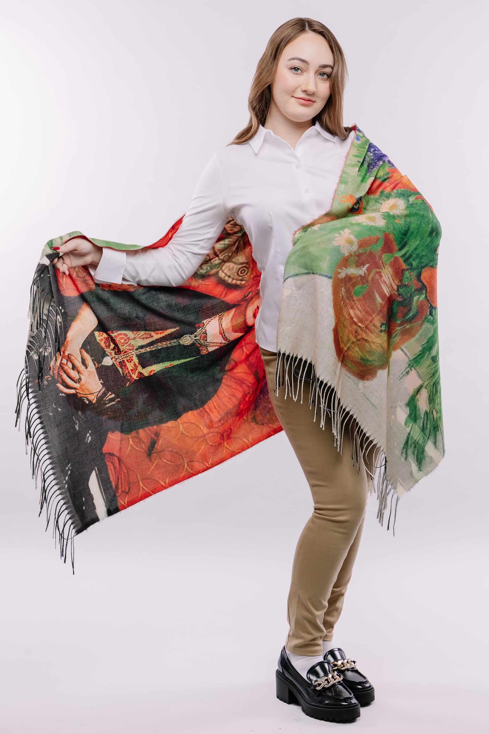 Bufanda De Viscosa Estampada Frida Kahlo - Multicolor, 175x70 Cm, Se Puede Usar Como Estola O Foulard