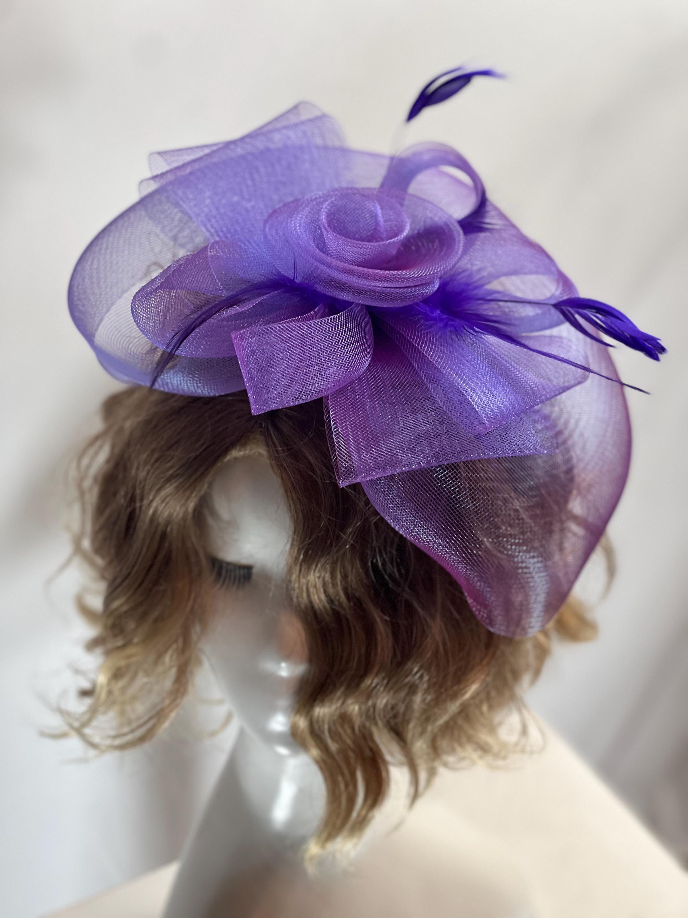 Elegant Purple Feathered Fascinator Hat with Rhinestone Accent ONE OF A KIND Purple Butterfly Fascinator Hat for Weddings & Garden  main image 4
