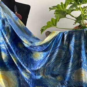 Artful Classic Print Van Gogh Scarf Elegant ShawlStarry Night Van Gogh Silky Scarf - Lightweight Shawl with Artful Design