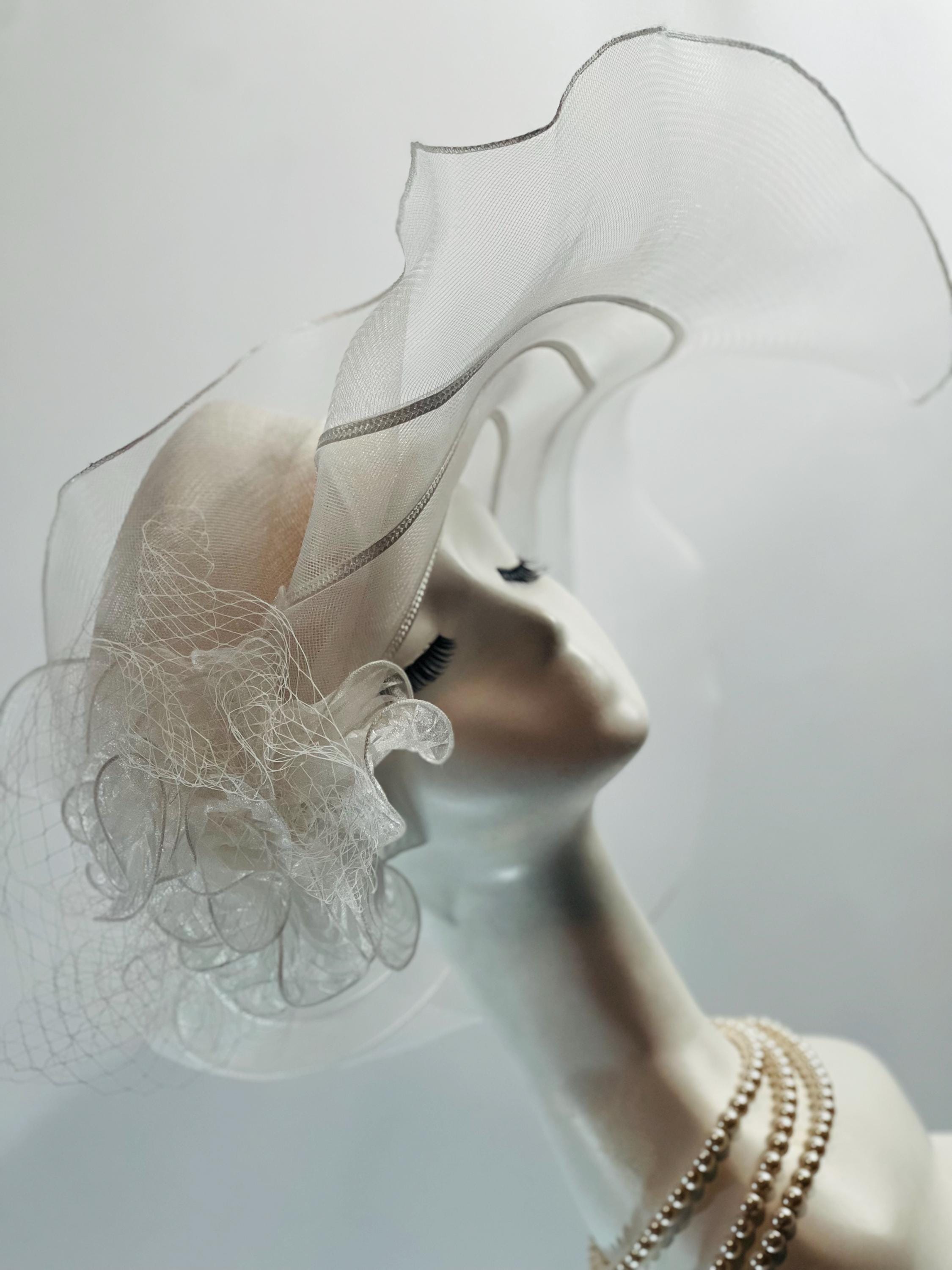 White Fringe Derby Fascinator Hat for Weddings Parties Adjustable Fit Needzo White Fascinator for Women, Derby, Church, and Tea  main image 2
