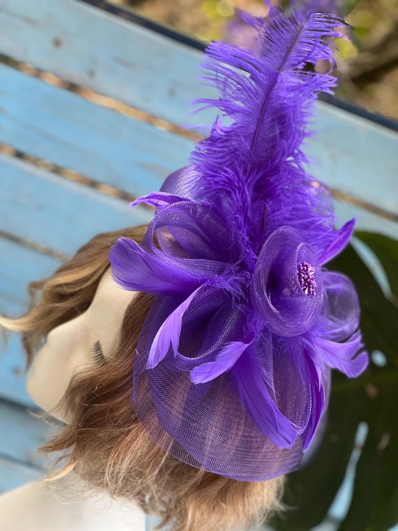 Purple Feather Fascinator Hat: Derby, Wedding, Tea Party - Etsy display picture 1