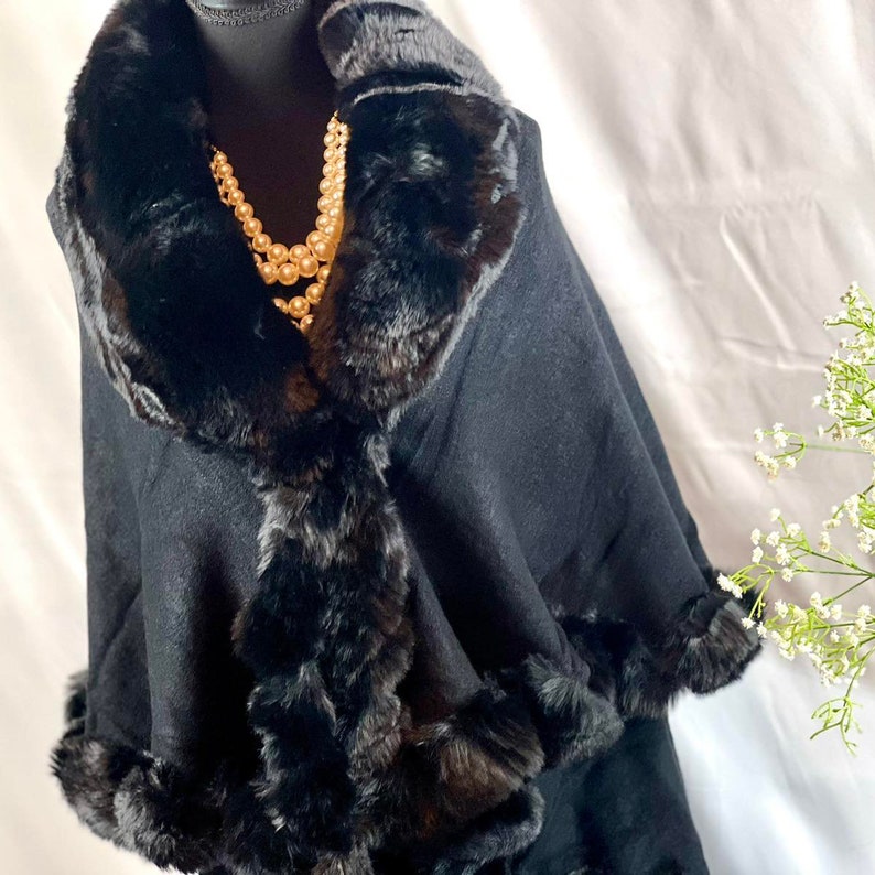 Ombre Faux Fur Trim Cape Wrap main image 1