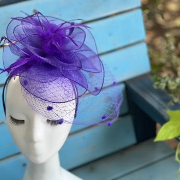 Elegant Purple Fascinator Hat for Derby Day |  Weddings |  Church |  Tea Parties |  and Cocktail Events | SOL24A386