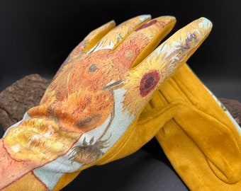 Van Gogh Sunflower Gloves: Touchscreen Faux Suede Art Gloves