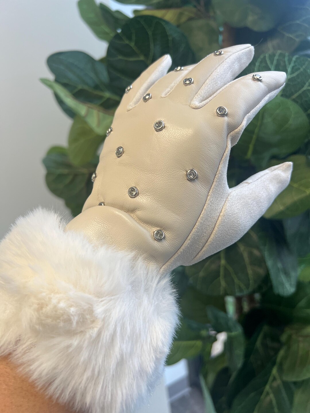 Ivory Faux Fur Cuff Gloves: Rhinestone Winter Gloves - Etsy