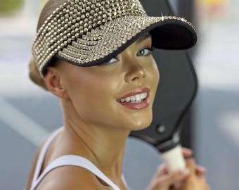 Rhinestone Embellished Sport Visor Hat, Sparkle Tennis Sun Cap