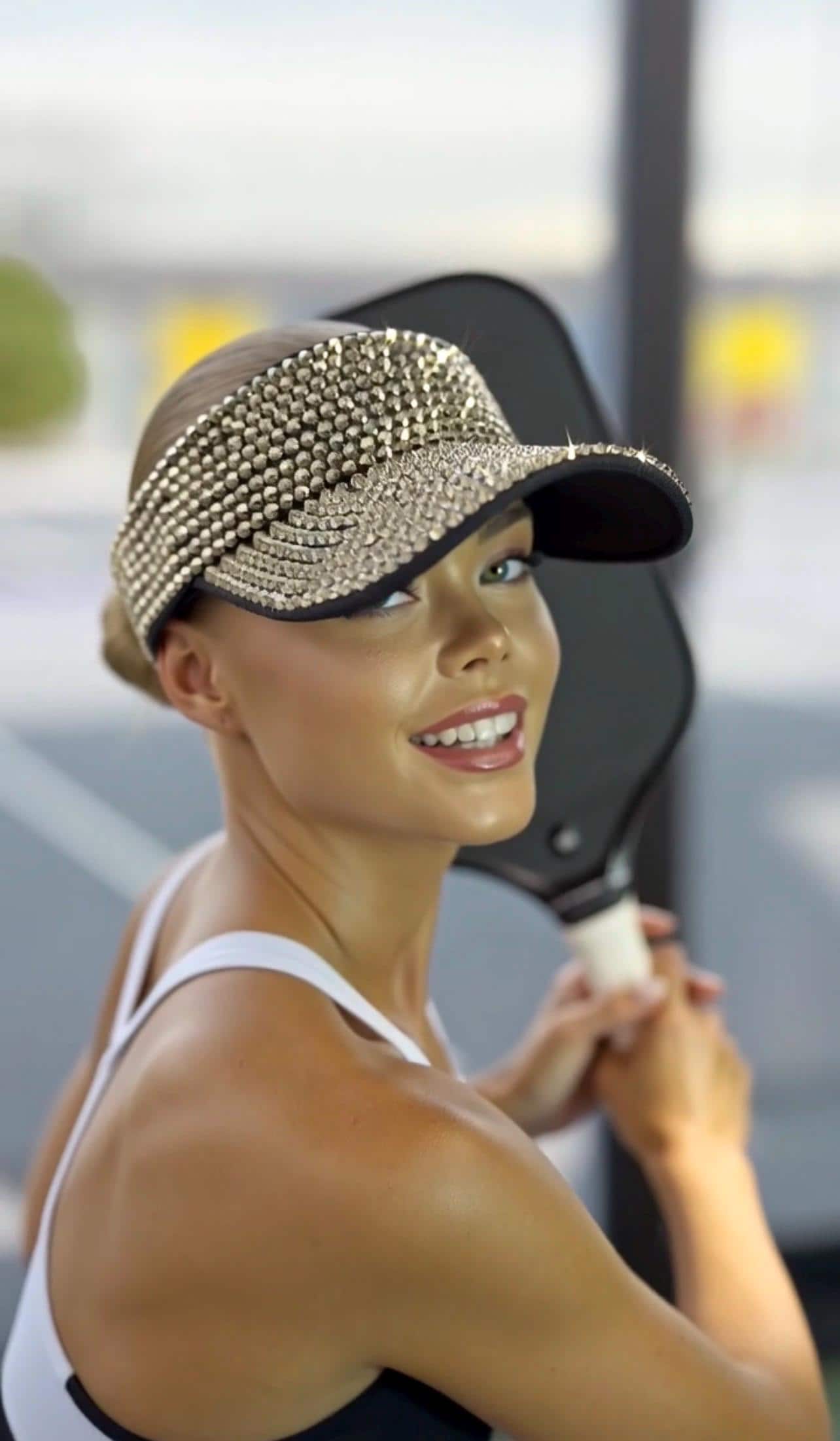 Rhinestone Embellished Sport Visor Hat, Sparkle Tennis Sun Cap