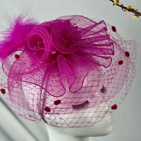 Elegant Vibrant Magenta Fascinator Perfect for Derby |  Church |  Weddings and High-Tea Events | SOL24A376