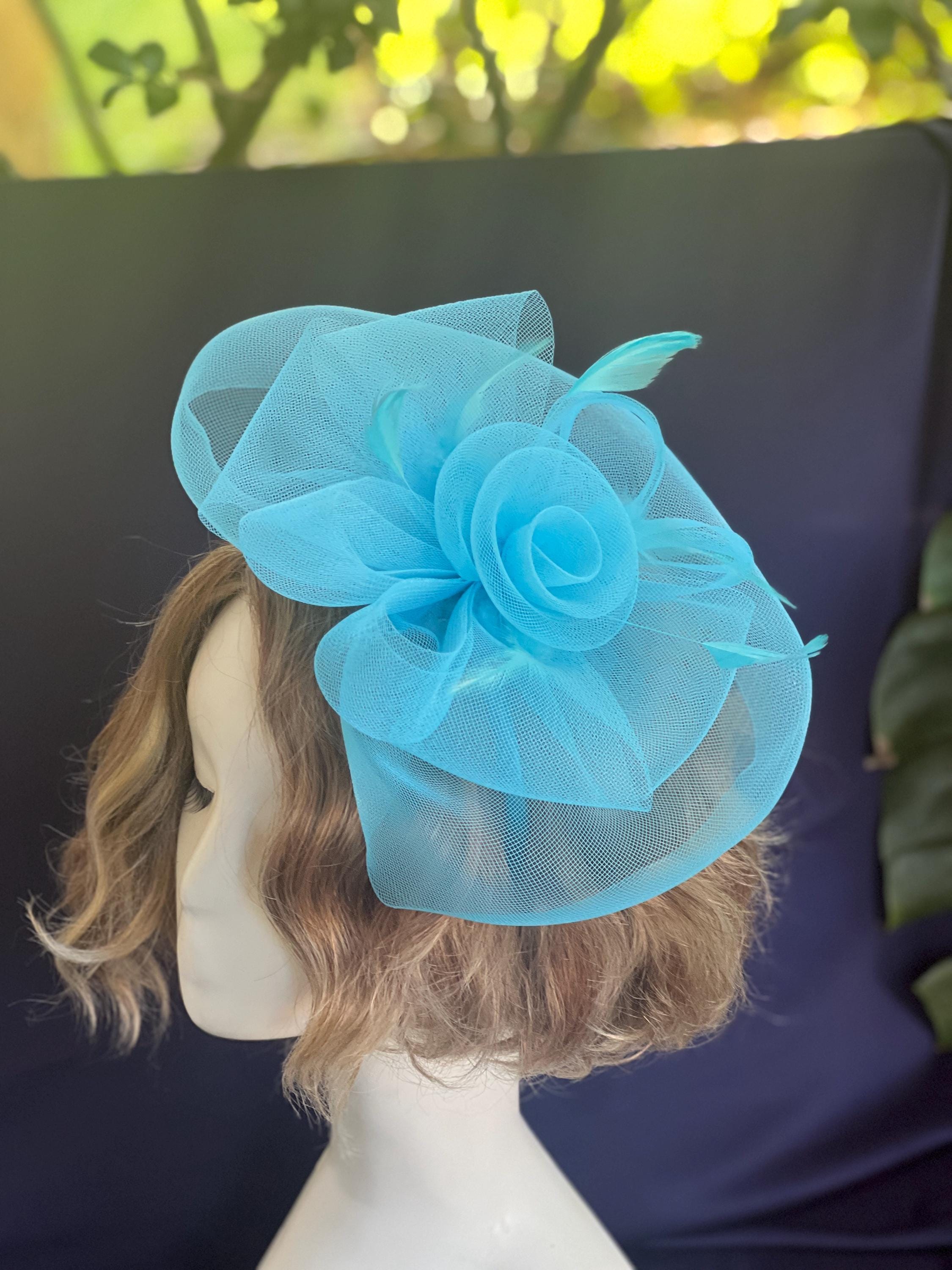 6593 Light Up Fascinators Hats Blue Tea Party Derby Hat Cocktail Feathers Blue Kentucky Derby Fascinator Hat, Light Blue, Beige,pink  main image 2