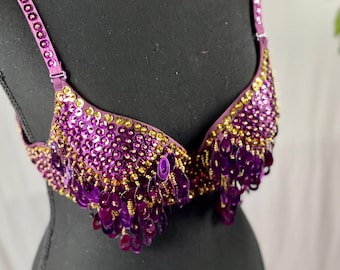 PURPL bra Glamorous Belly Dance Bra – Sequin & Beaded Performance Top for Dancers, Festivals  Costumes