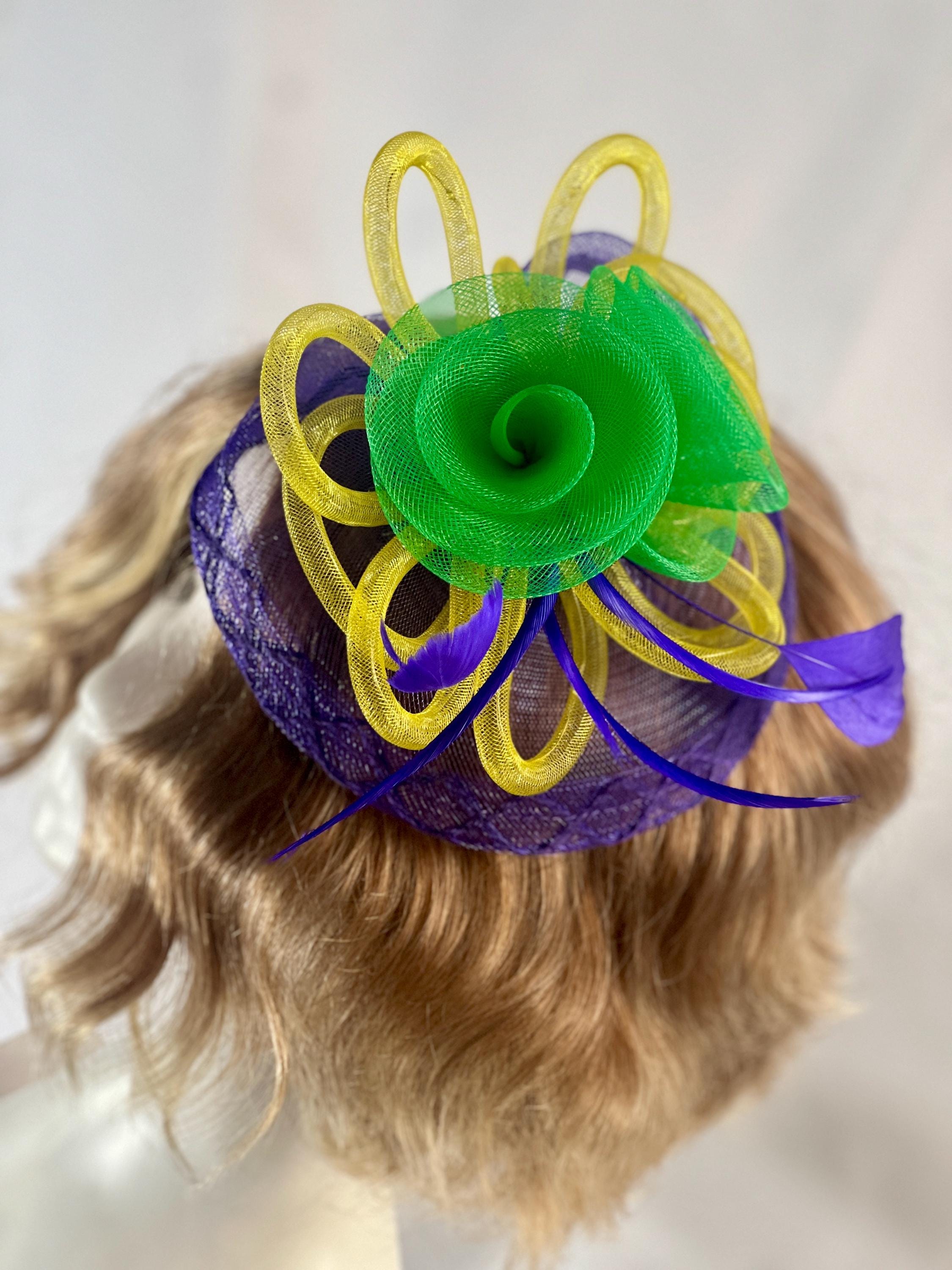 Mardi Gras Feather Fascinator: Purple, Green & Gold  display picture 2