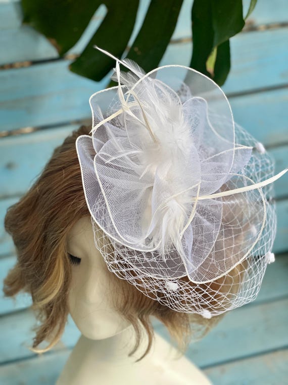 White Feather Fascinator: Elegant Derby Tea Party Hat - Etsy display picture 1