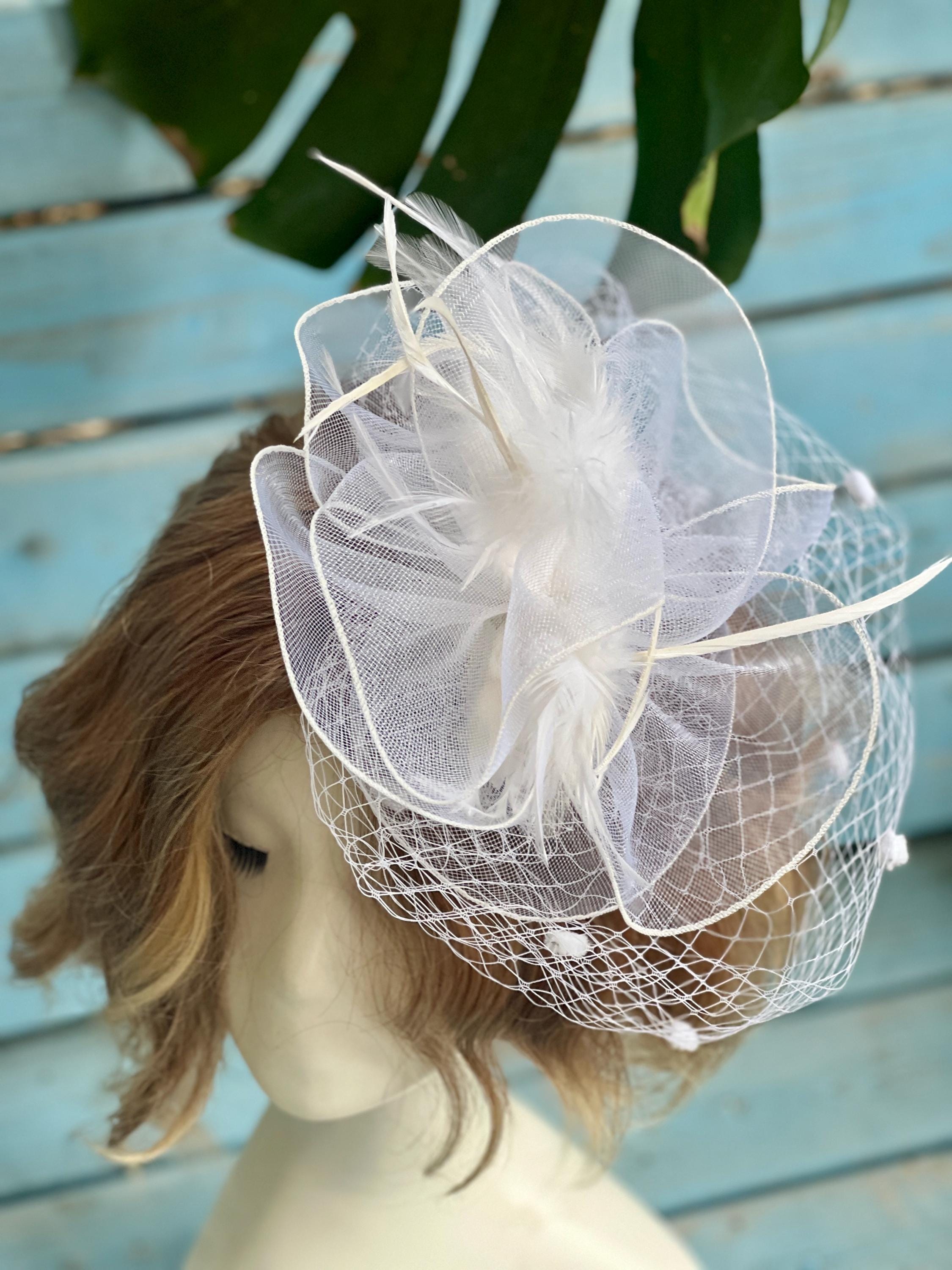 Adjustable Fascinator Hat with Feathers for Weddings Derby Tea Parties M22019 ( Ivory ) Kentucky Derby hat Church hat Wedding hat  main image 2