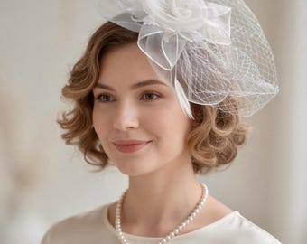 White Feather Fascinator: Kentucky Derby, Wedding, Tea Party Hat