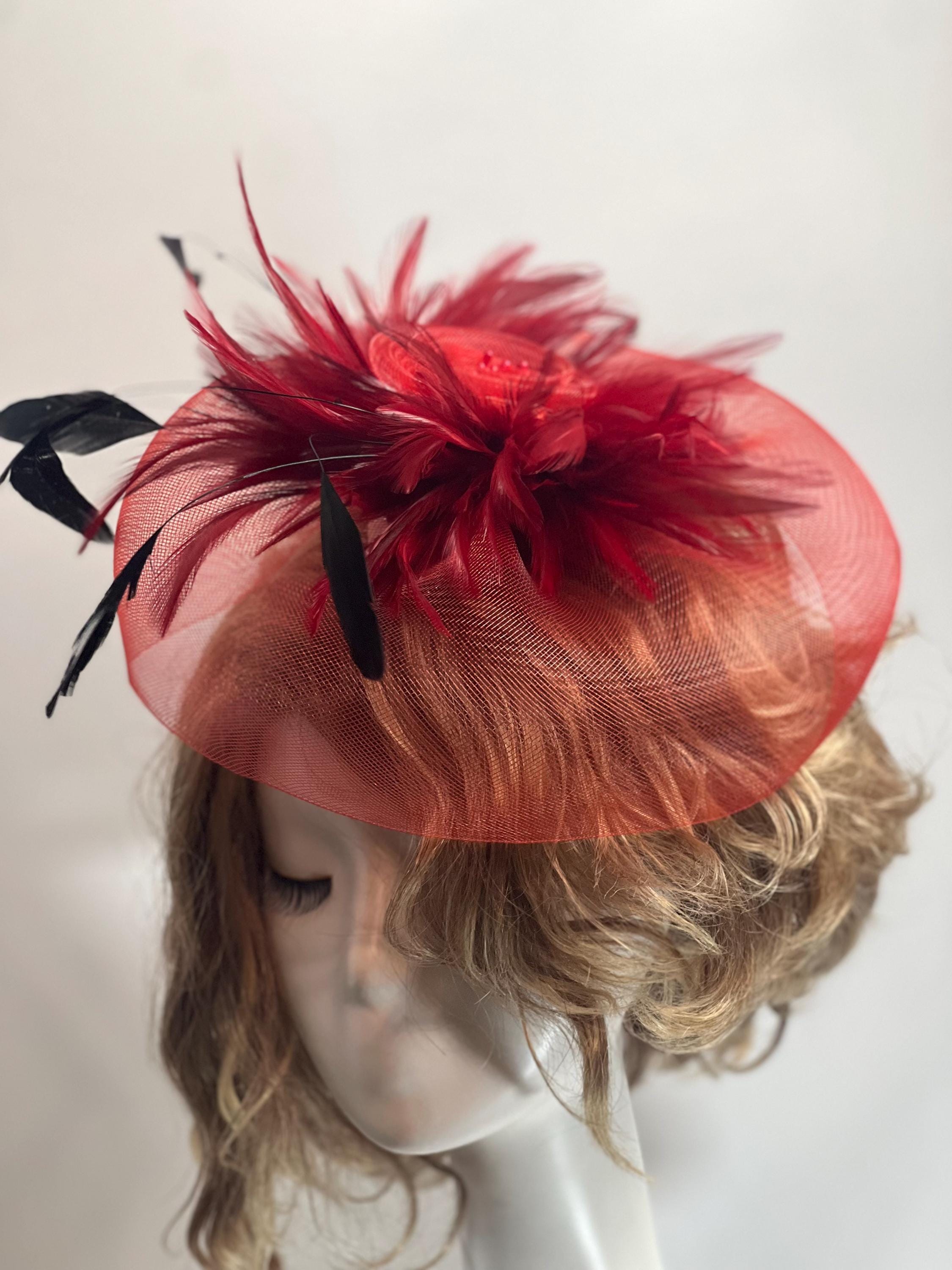 Red Feather Fascinator: Elegant Headpiece for Derby, Wedding  display picture 1