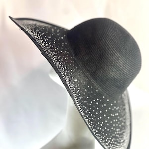 BLACK  rhinestone floppy hat Wide brim sun hat elegant beach hat glamorous summer hat sun hat derby hat vacation sun hat garden party hat