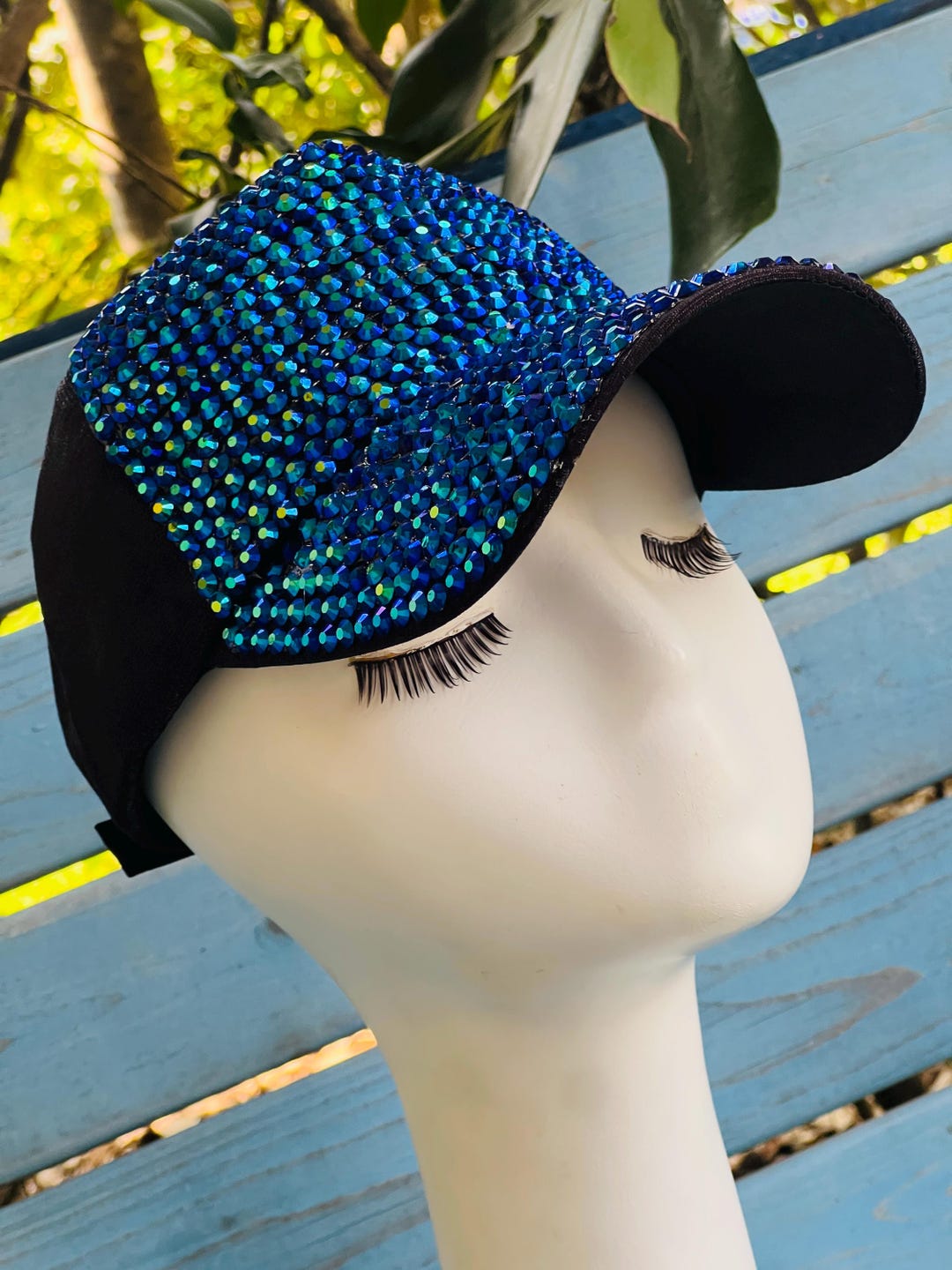 Royal Blue Rhinestone Baseball Cap: Sparkly Festival Bling  display picture 2