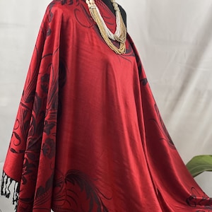 Red Floral Scarf Pashmina Scarf Wedding Shawl Elegant Reversible Shawl Wrap Luxury Multi-Tone Soft Scarf Fringe Formal Casual Wear