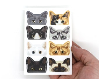 Vinyl Sticker Sheet | Peeking Cats (8 stickers)
