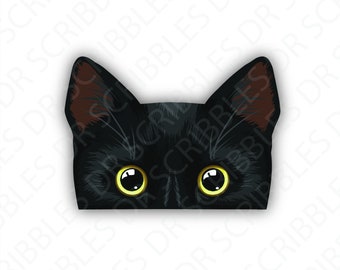 Peeking Black Cat Vinyl Sticker and Magnet