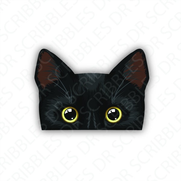 Peeking Black Cat Vinyl Sticker and Magnet