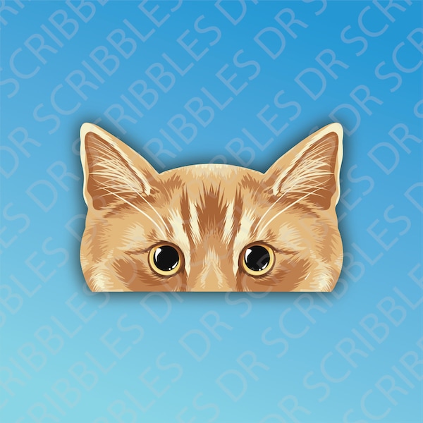 Vinyl Sticker | Peeking Orange Tabby Cat