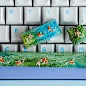 Green koi keycap, Artisan keycap koi keycap custom, Resin Keycap, Gift ideas, Koi Fish Resin OEM Profile, Custom keycap, Handmake keycap.