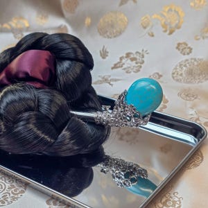 Handcrafted Korean Binyeo Turquoise | Traditional Hairpin with Turquoise | Elegant Korean Hair Accessory