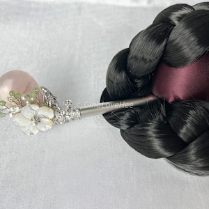 Rose Quartz Handcrafted Korean Binyeo &quot;grapes&quot; | Traditional Hairpin with Rose Quartz Stone | Elegant Korean Hair Accessory