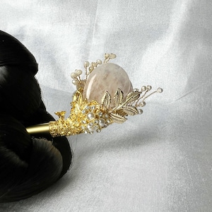 Crystal Handcrafted Korean Binyeo &quot;Twin Moon&quot; | Traditional Hairpin with Crystal | Elegant Korean Hair Accessory